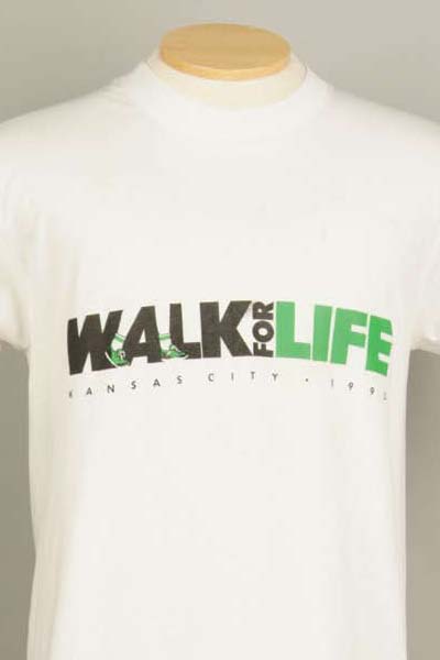 1990 white AIDS Walk T-Shirt, green and black logo