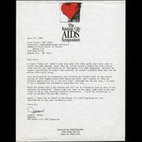 Kansas City AIDS Symposium Thank you letter to Steve Pierce April 27, 1988