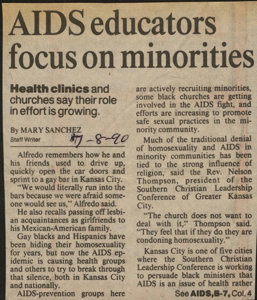 AIDS Educators Focus On Minorities Kansas City Star July 8, 1990
