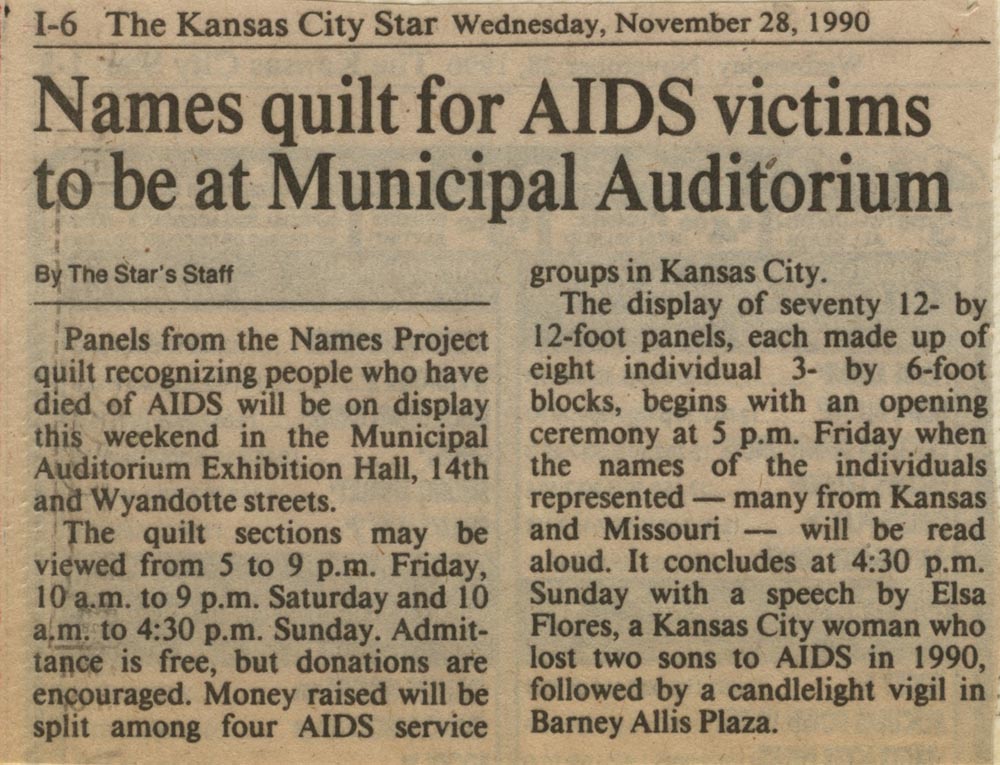 Names Quilt For AIDS Victims... Kansas City Star 