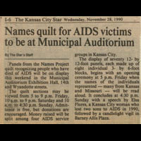 Names Quilt For AIDS Victims... Kansas City Star November 28, 1990